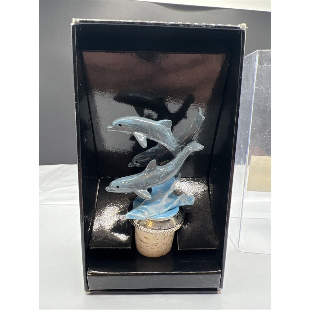 New In Box Wine Things Unlimited Pewter Dolphin Wine Bottle Stopper WTU 7634P
